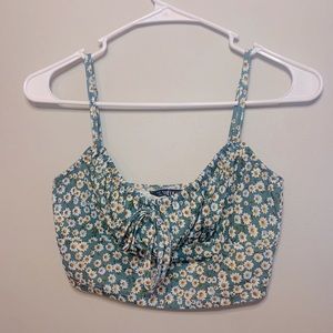 SHEIN Teal Floral Print Thin Strap Crop Top